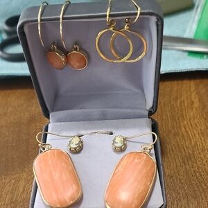 Gold and Orange Oval Earrings Set